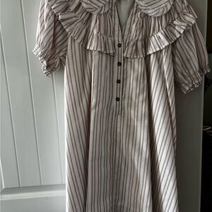 Umgee Cream & Dusty Rose Striped Ruffle Midi Dress